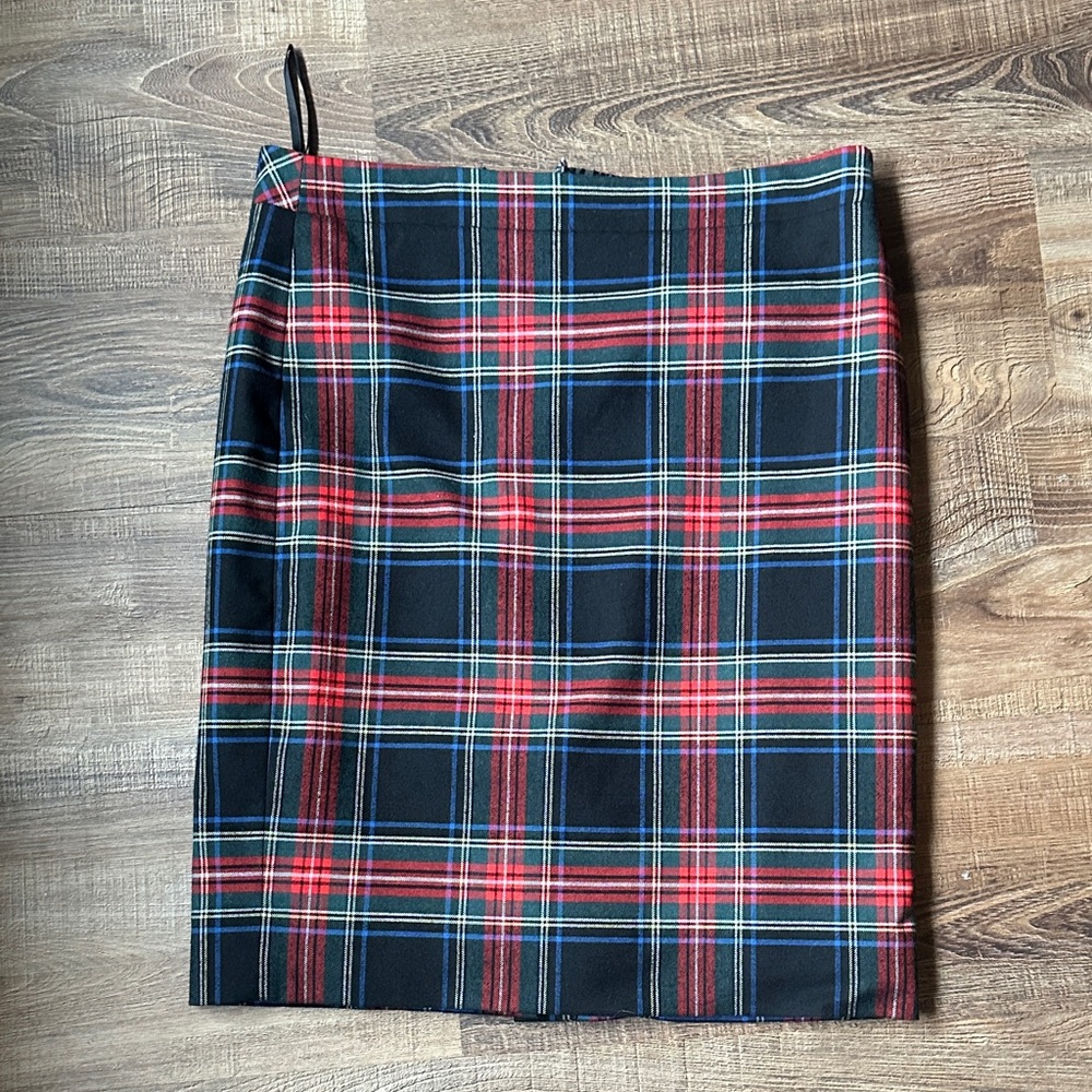 J. Crew Plaid Pencil Skirt Size 2 Red Blue Black Tartan Preppy Career - Picture 7 of 14